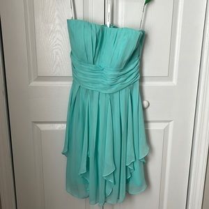 Teal strapless, short, formal dress
